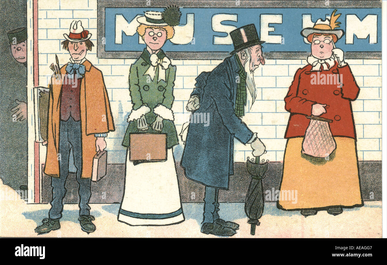 Postkarte von Museum u-Bahnstation ca. 1904 von Phil May Stockfoto