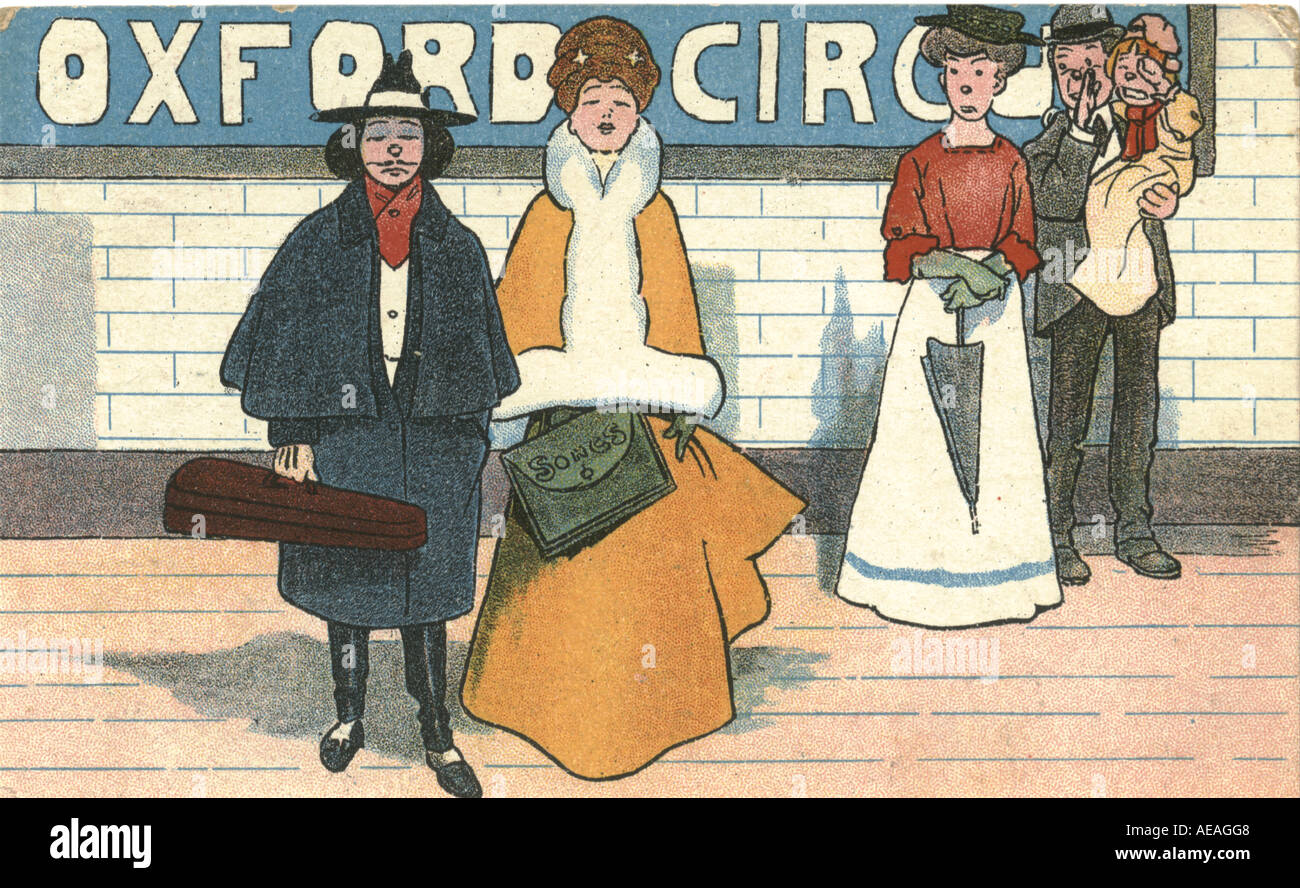 Postkarte von Oxford Circus u-Bahn Station ca. 1904 von Phil May Stockfoto