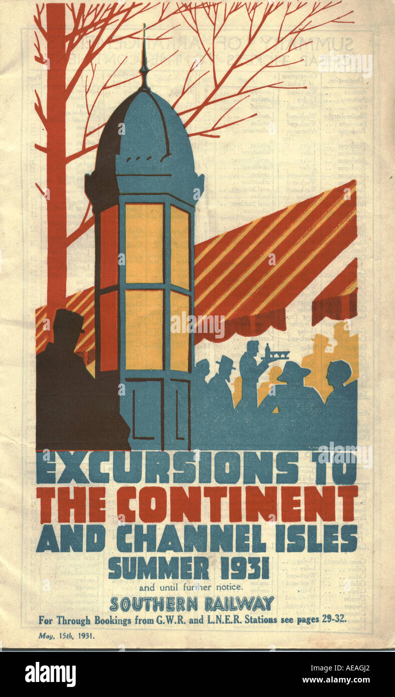 Broschüre für Ausflüge auf dem Kontinent und Kanalinseln 1931 Stockfoto
