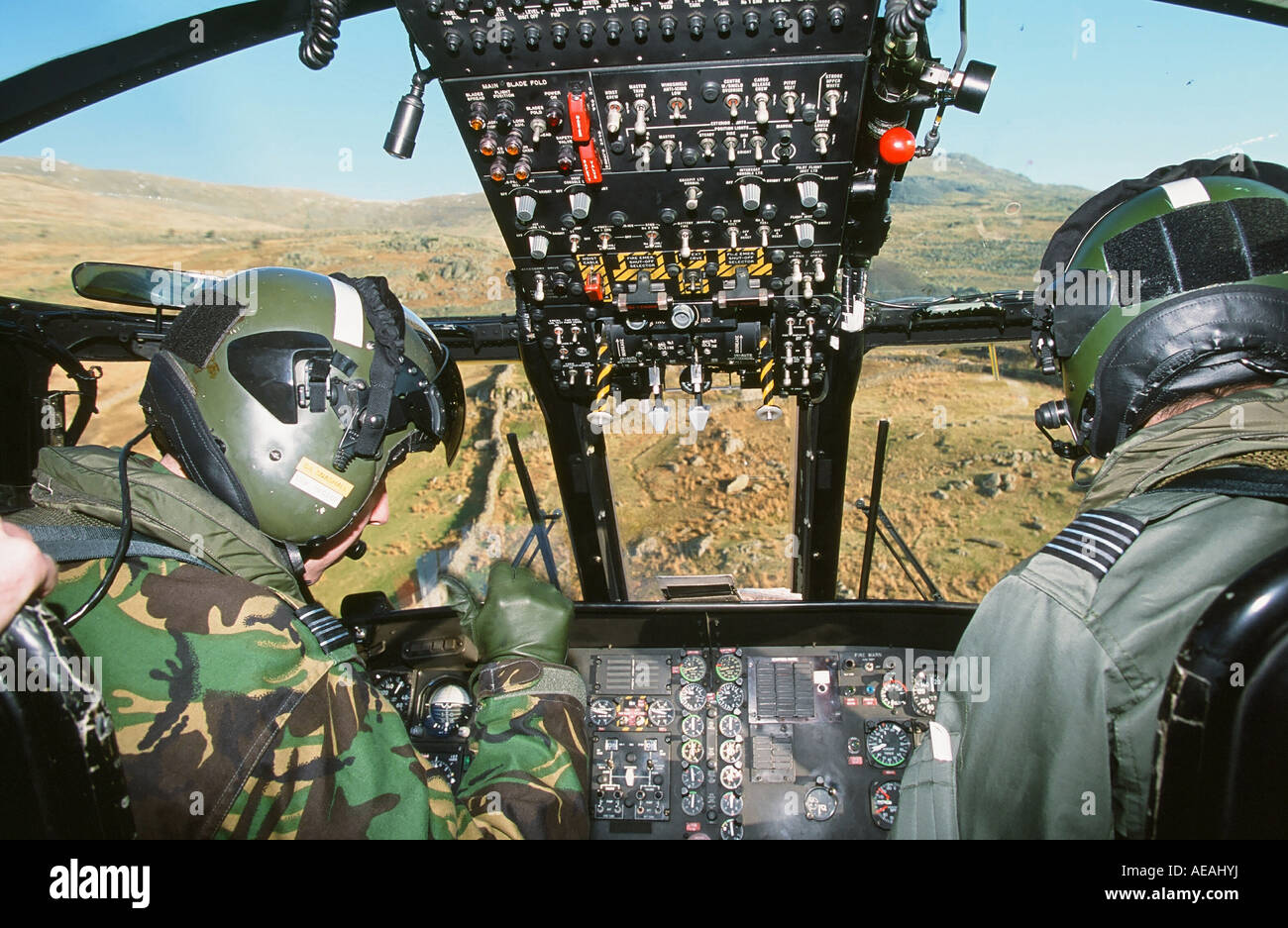 Das Cockpit eines RAF Sea King Hubschrauber Stockfoto