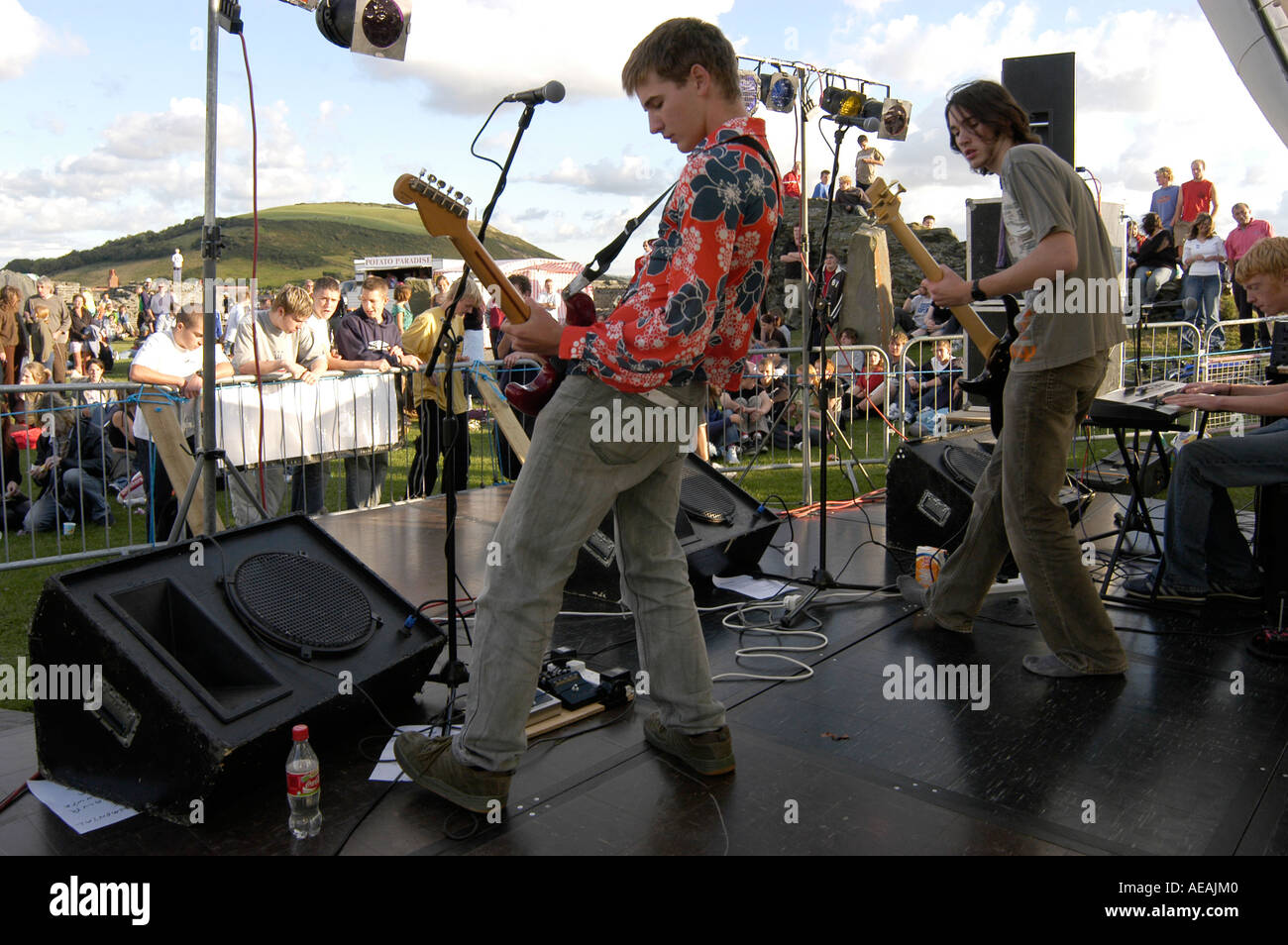 Die Mohn-pop-Gruppe beim Castle Rock Outdoor-Musikfestival Aberystwyth Wales UK Stockfoto