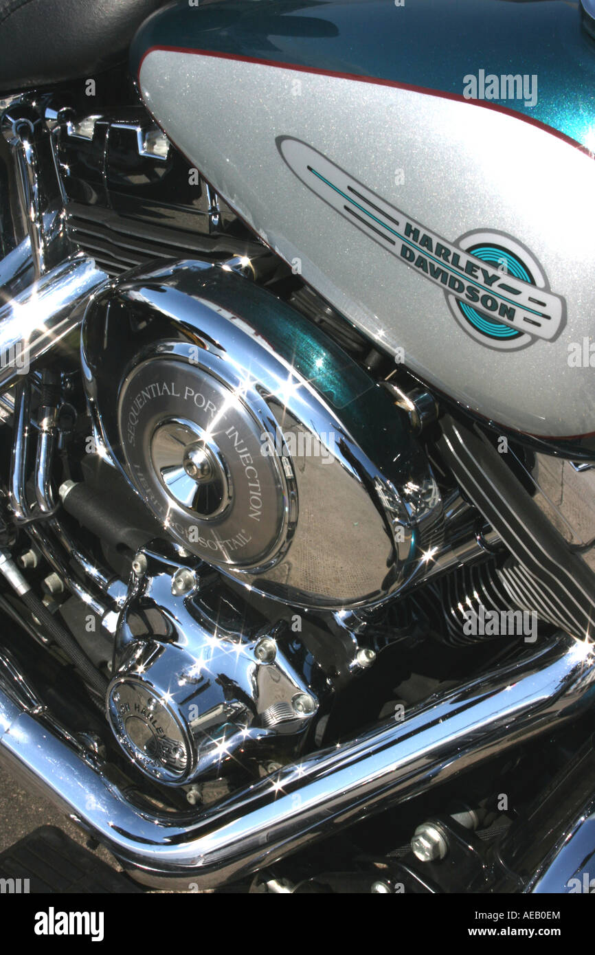 Detail-Aufnahme von Harley Davidson Softail-Motorrad-Motor Stockfoto