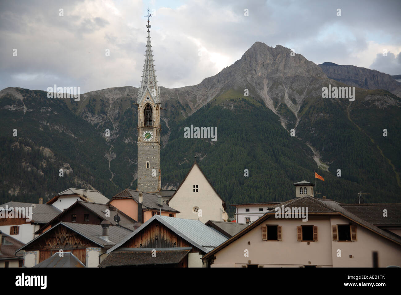 Panoramablick über Sent, Schweiz Stockfoto