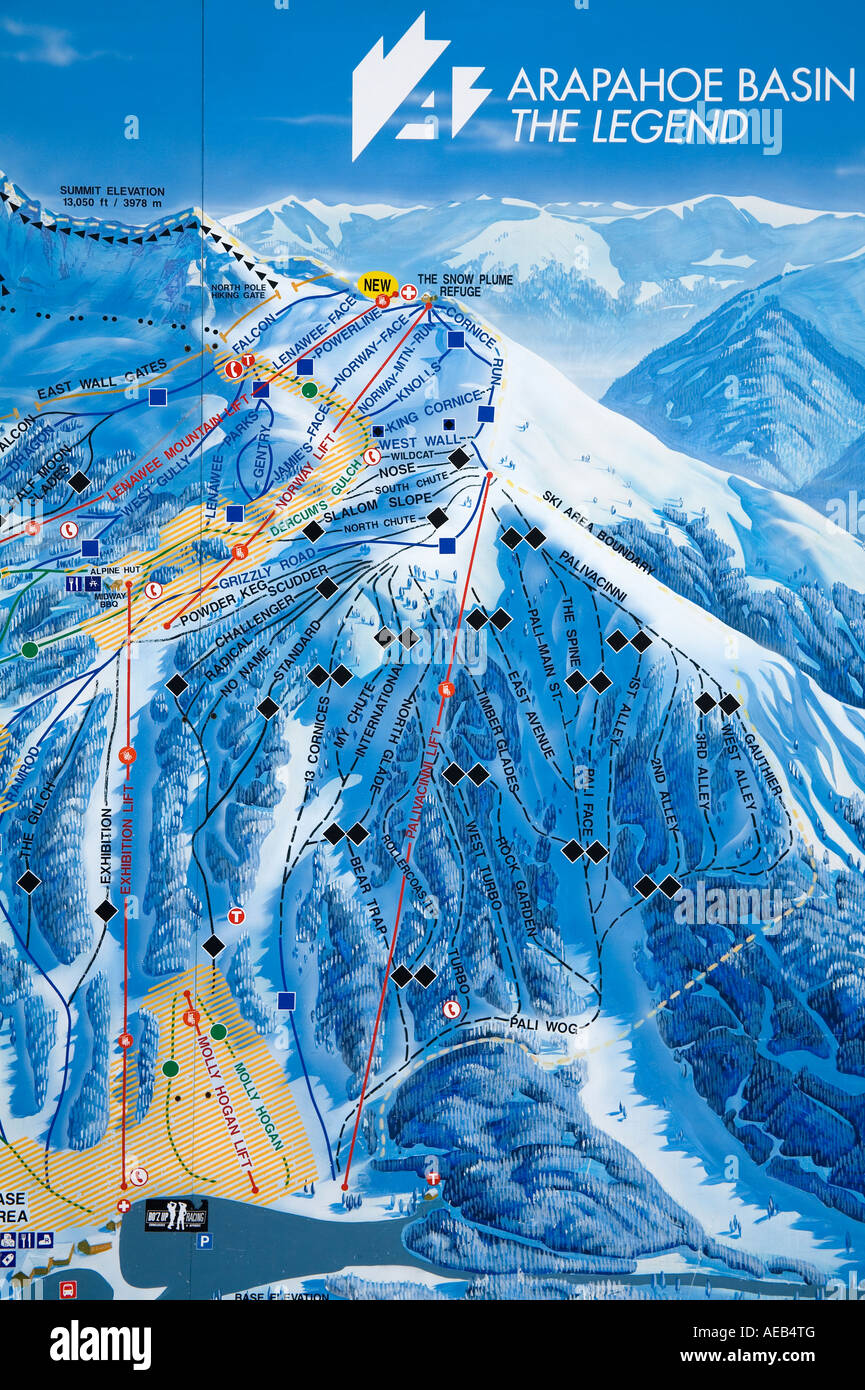 A Basin Ski Map Karte Der Pisten Arapahoe Basin Ski Resort Rocky Mountains Colorado Usa  Stockfotografie - Alamy