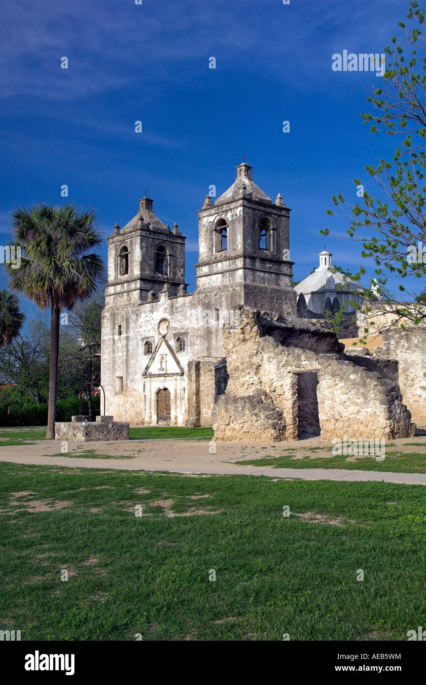 Die historische spanische Mission Nuestra Senora De La schmÃ¼cken Concepcion in San Antonio Texas USA Stockfoto