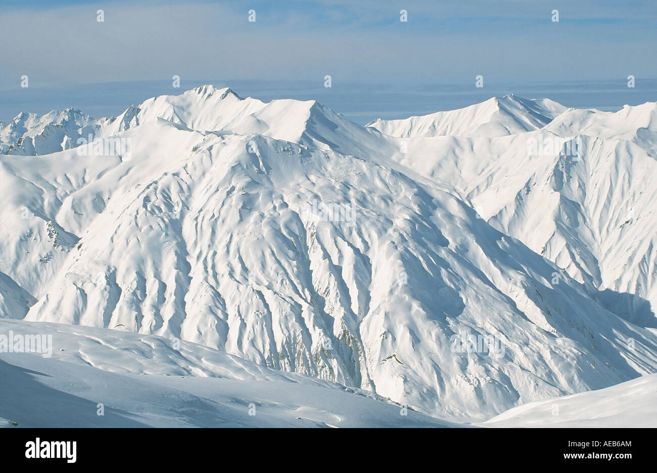 Haevy Schneefall in den französischen Alpen in der Nähe von Courcheval Stockfoto