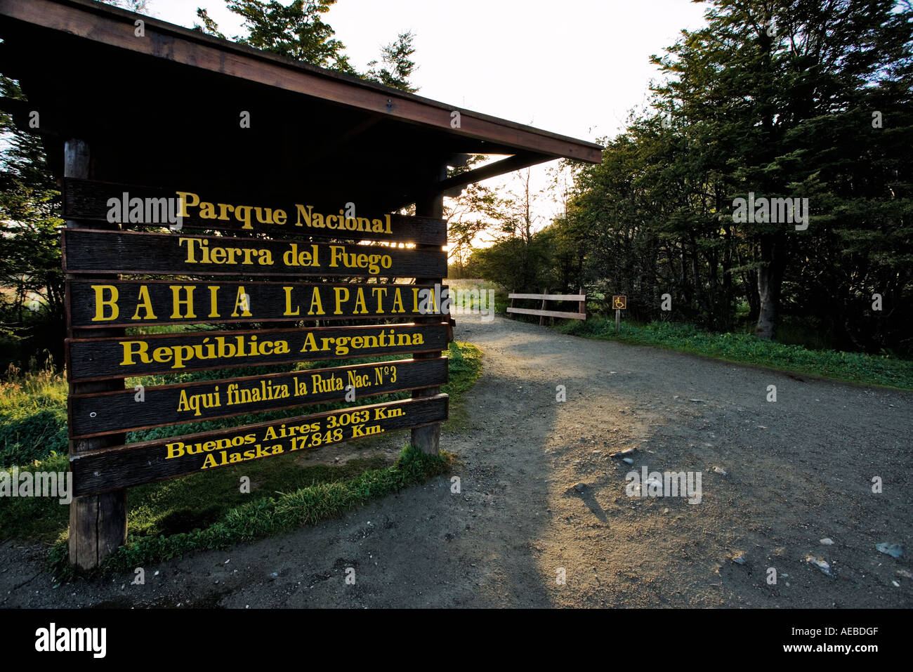 Eingangsschild in Tierra del Fuego Nationalpark Argentinien Südamerika Stockfoto