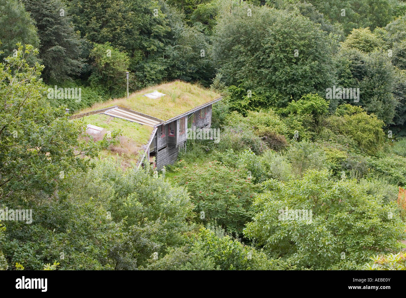 Eco-Gehäuse mit einer minimalen CO2-Bilanz am Zentrum für alternative Technologie in Machynlleth, Wales UK Stockfoto