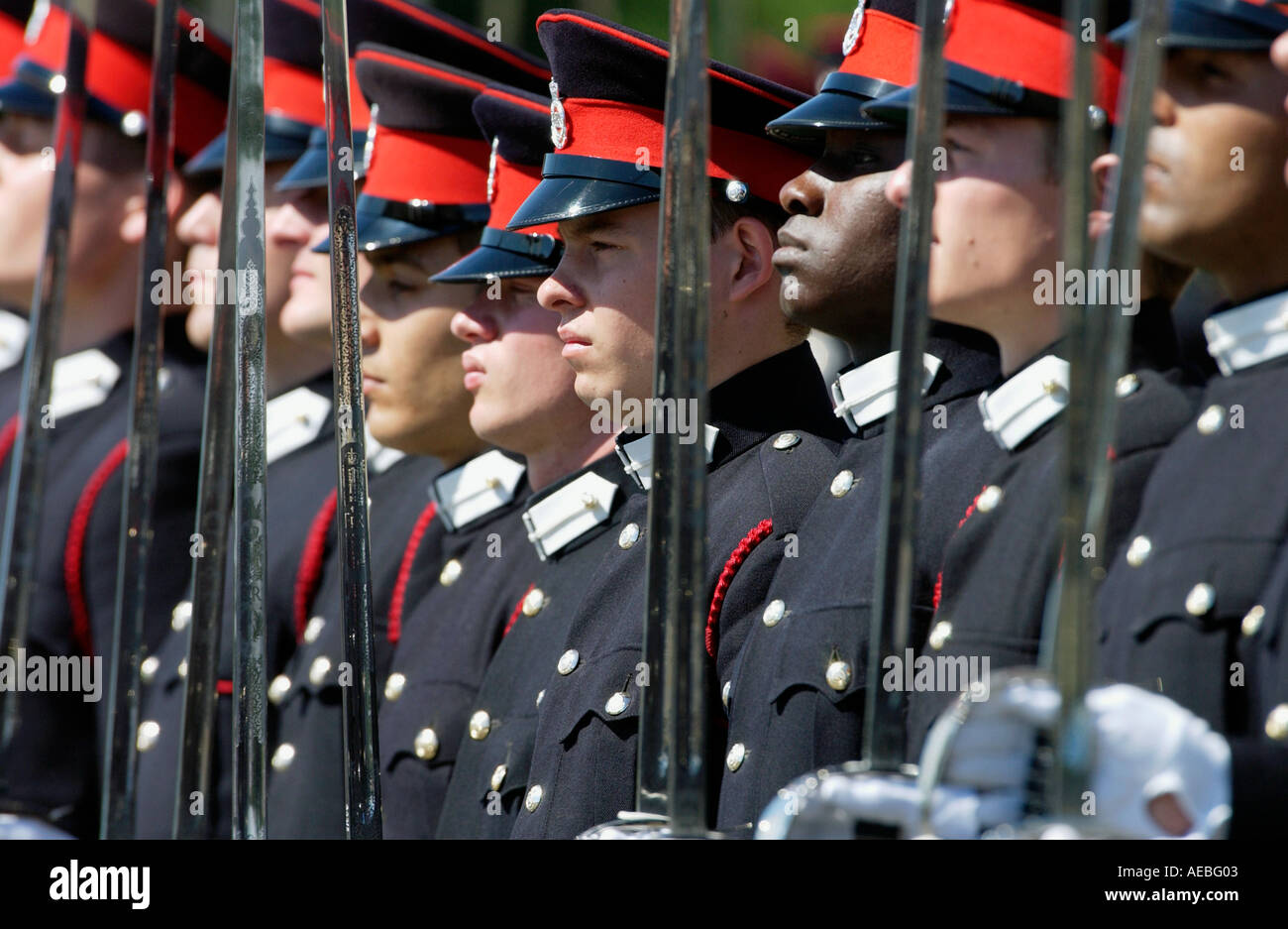 Officer Kadetten bei der Übergabe, Parade an Sandhurst Royal Military Academy Surrey Stockfoto