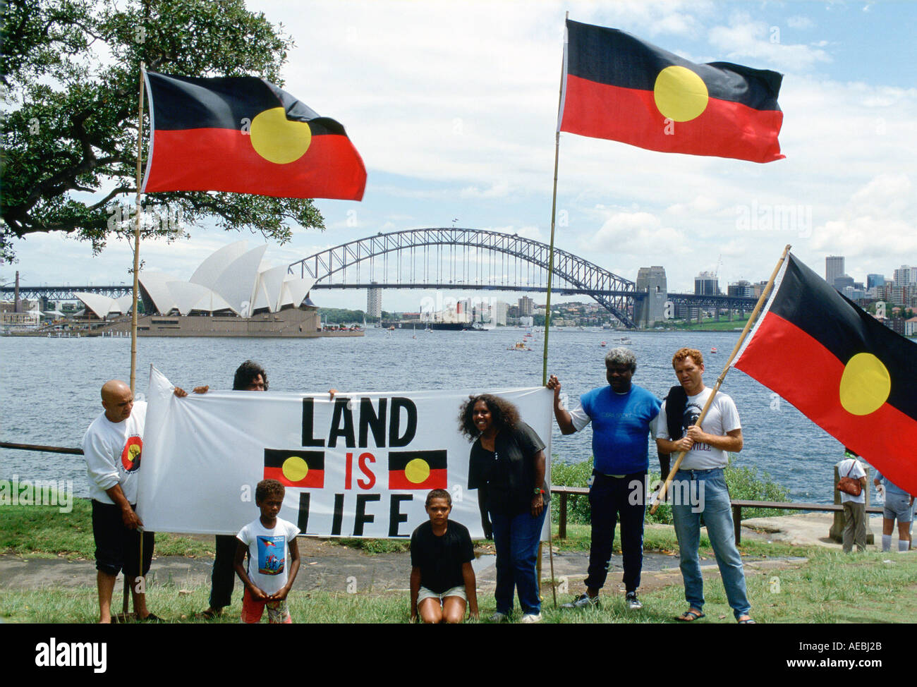 Land der Aborigines Rechte Protest über zweihundertjährigen Tag Sydney Australien Stockfoto