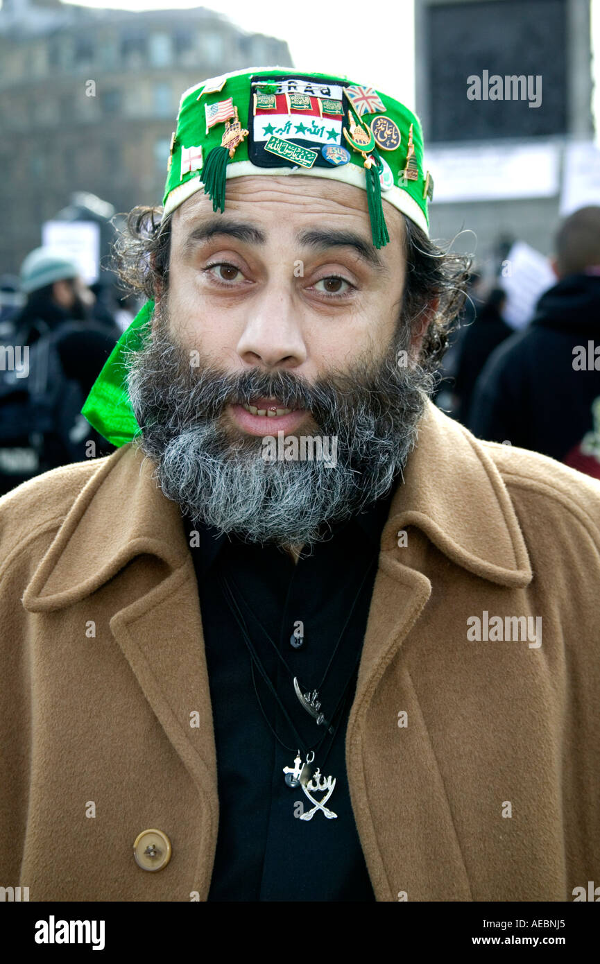 Protest gegen veröffentlichten Karikaturen satirising der Prophet Muhammad, London, England, Vereinigtes Königreich Stockfoto