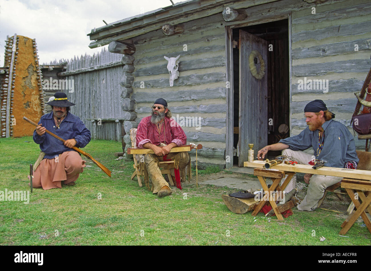 Lebendige Geschichte Reenactors auf Texas Unabhängigkeit Sammelplatz, vor 1840 Periode, Old Fort Parker, Texas, USA Stockfoto