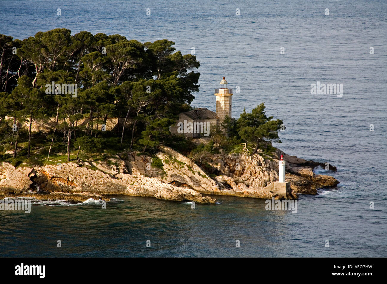 Daksa‟ Insel Leuchtturm Hafen von Dubrovnik Kroatien Stockfoto