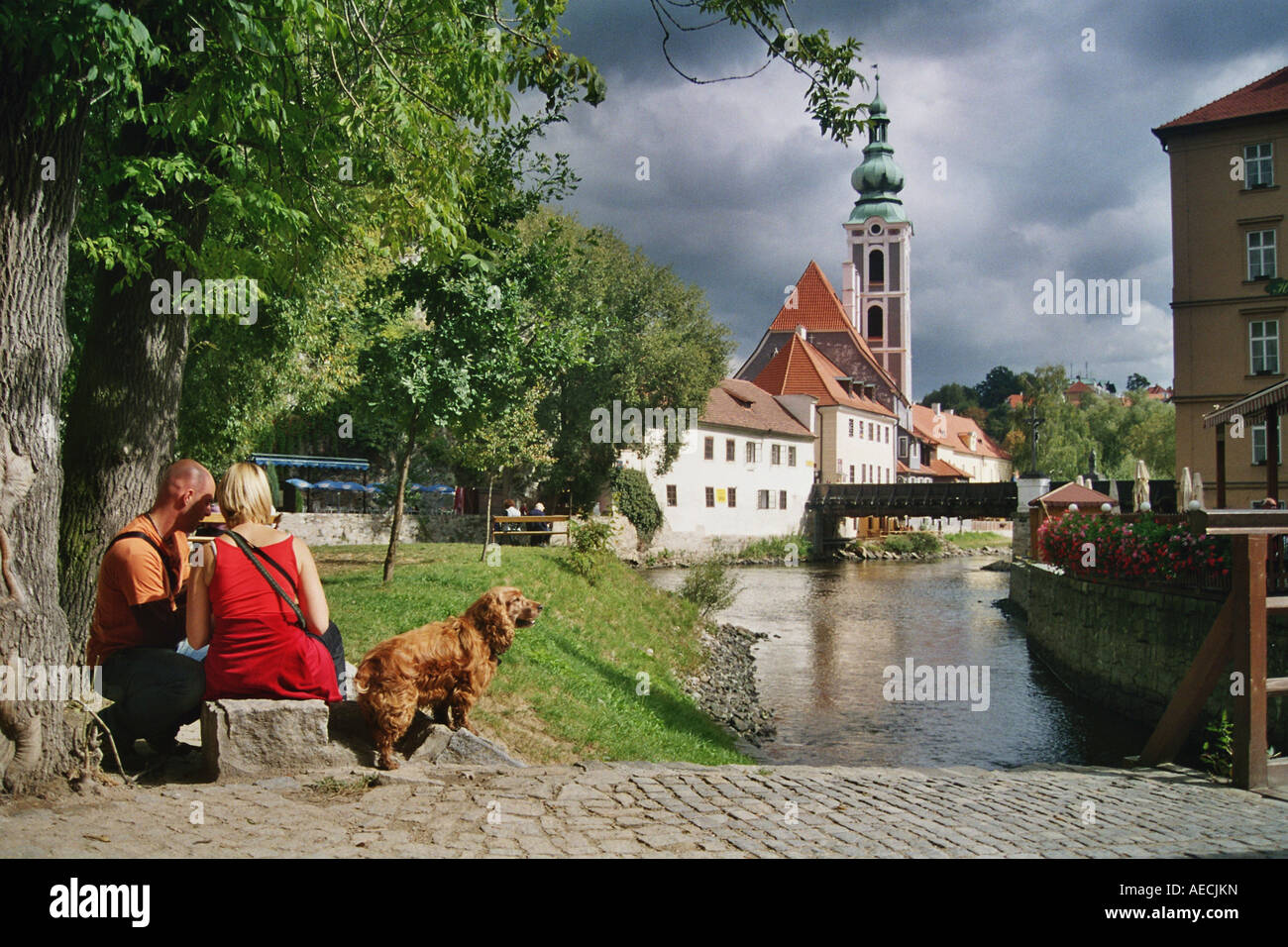 Kleinstadt-Idylle in Boehmian Krumlov, Tschechische Republik, Böhmen, Cesky Krumlov Stockfoto