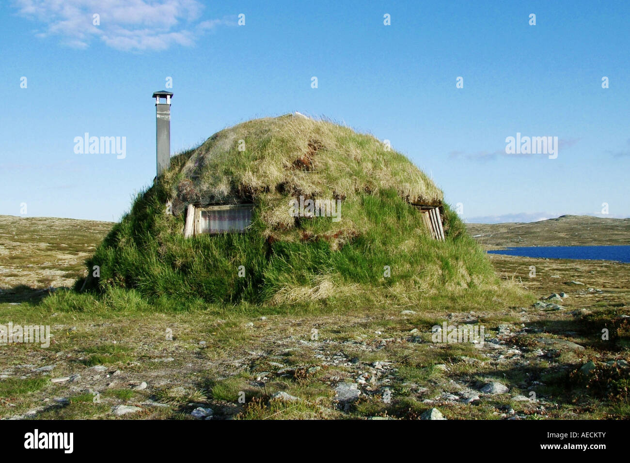 Gras-Haus in Hardangervidda, Norwegen Stockfoto