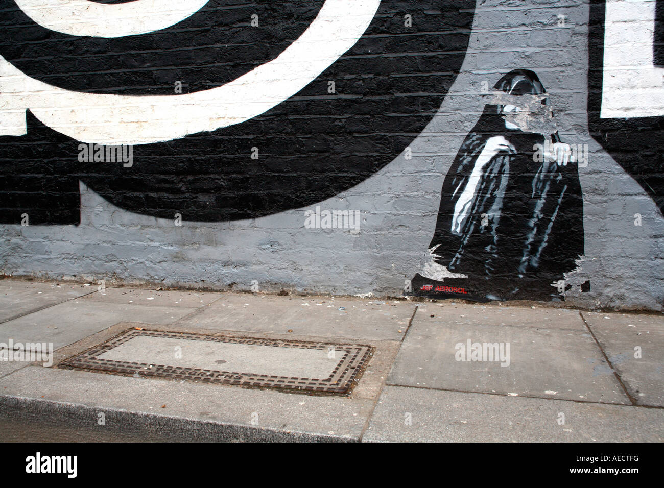 Jef Aerosol einfügen auf EINE Vandalismus Wand, Shoreditch, London Stockfoto