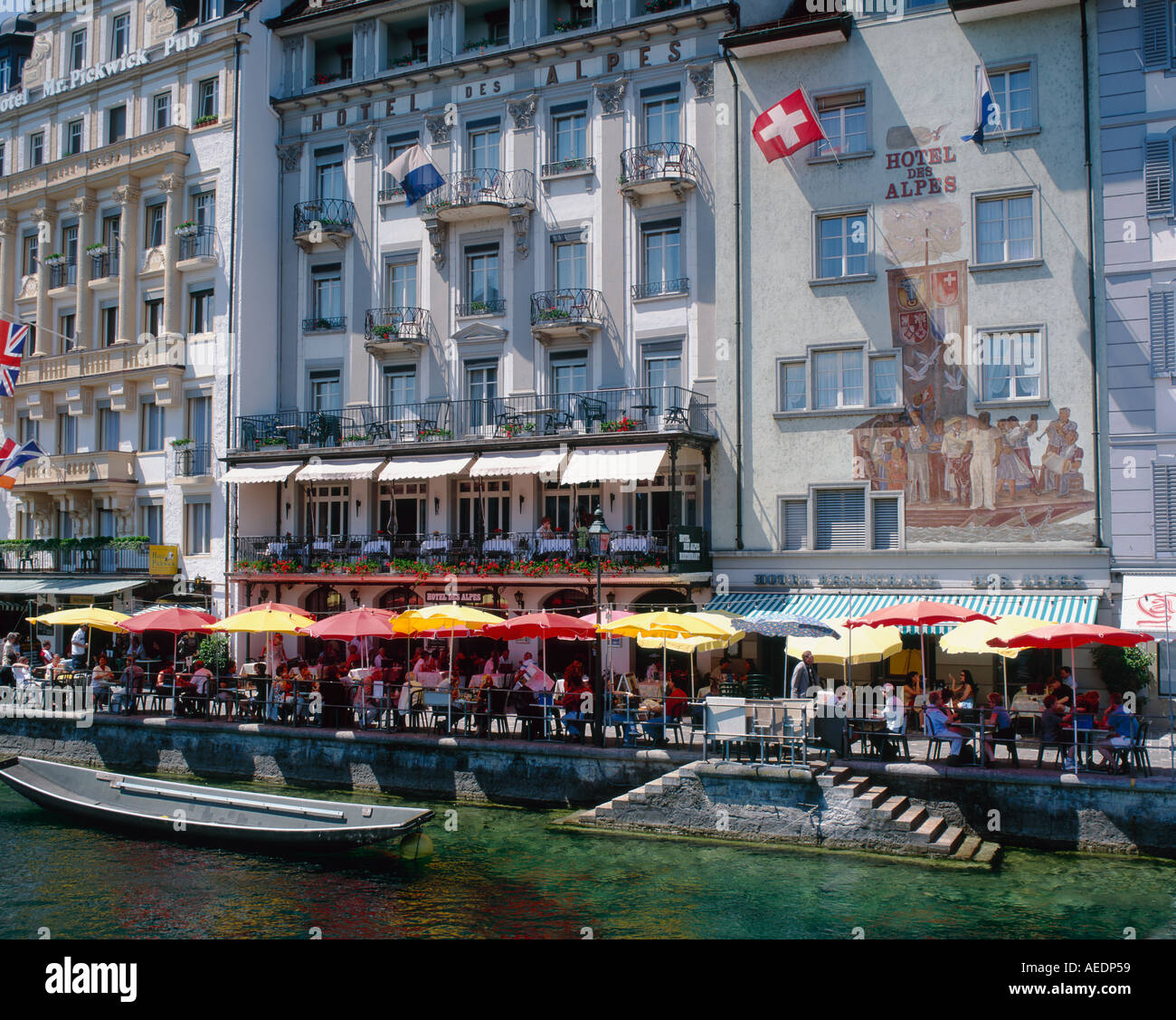 Restaurants Luzern Schweiz Stockfoto