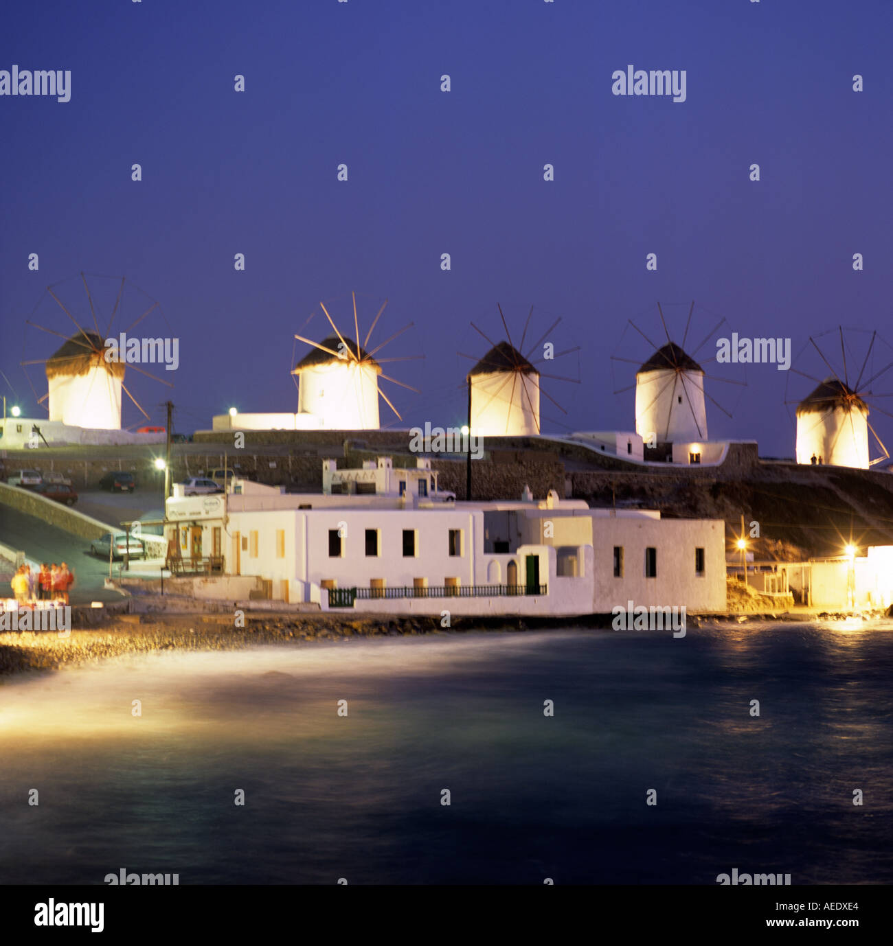 Windmühlen Mykonos Stadt Mykonos griechische Inseln Griechenland Hellas Stockfoto