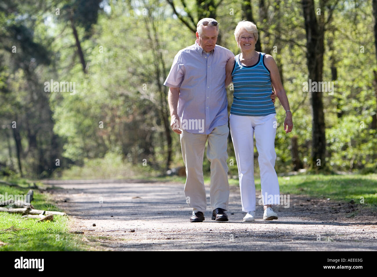 Schönes älteres Paar, ein Spaziergang durch den Park-Arm in arm Stockfoto
