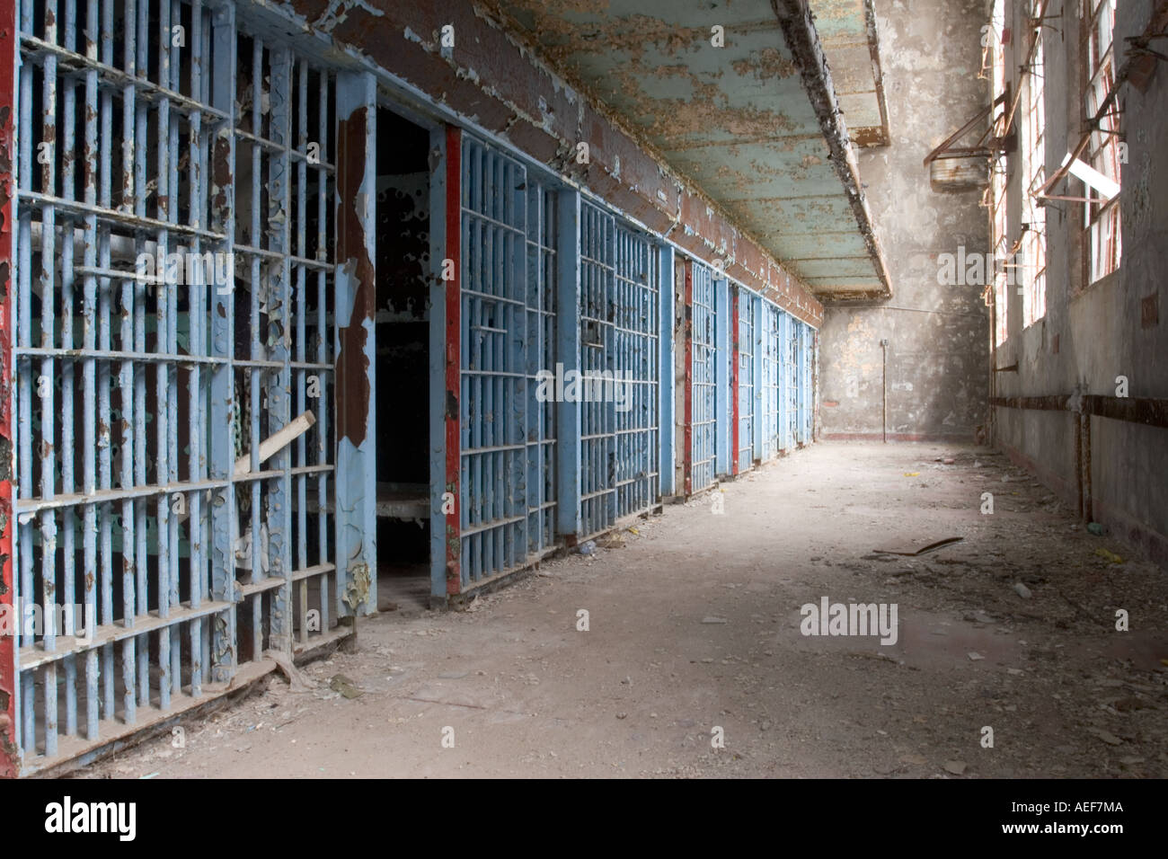 Alten Gefängniszellen in der Besserungsanstalt Nebraska jetzt geschlossen. Stockfoto