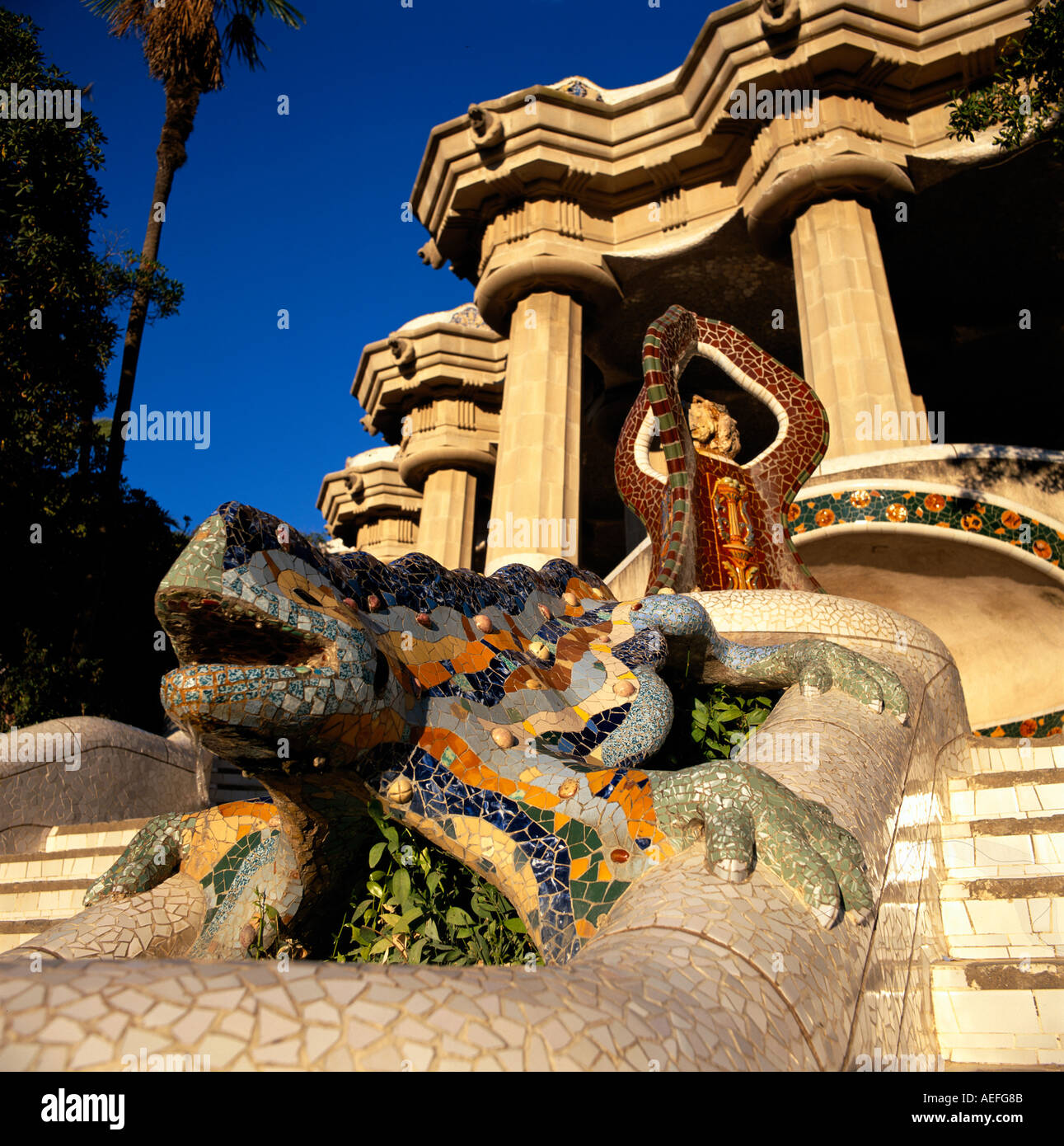 Eidechse Statue Parc Güell Barcelona Spanien Stockfoto