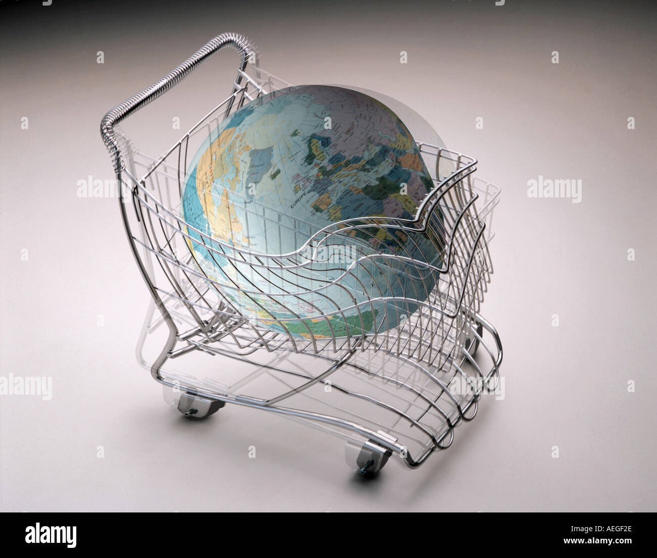 Büro-Warenkorb verformt Busines für Verkauf Geschäft Konzept Karte globe Stockfoto