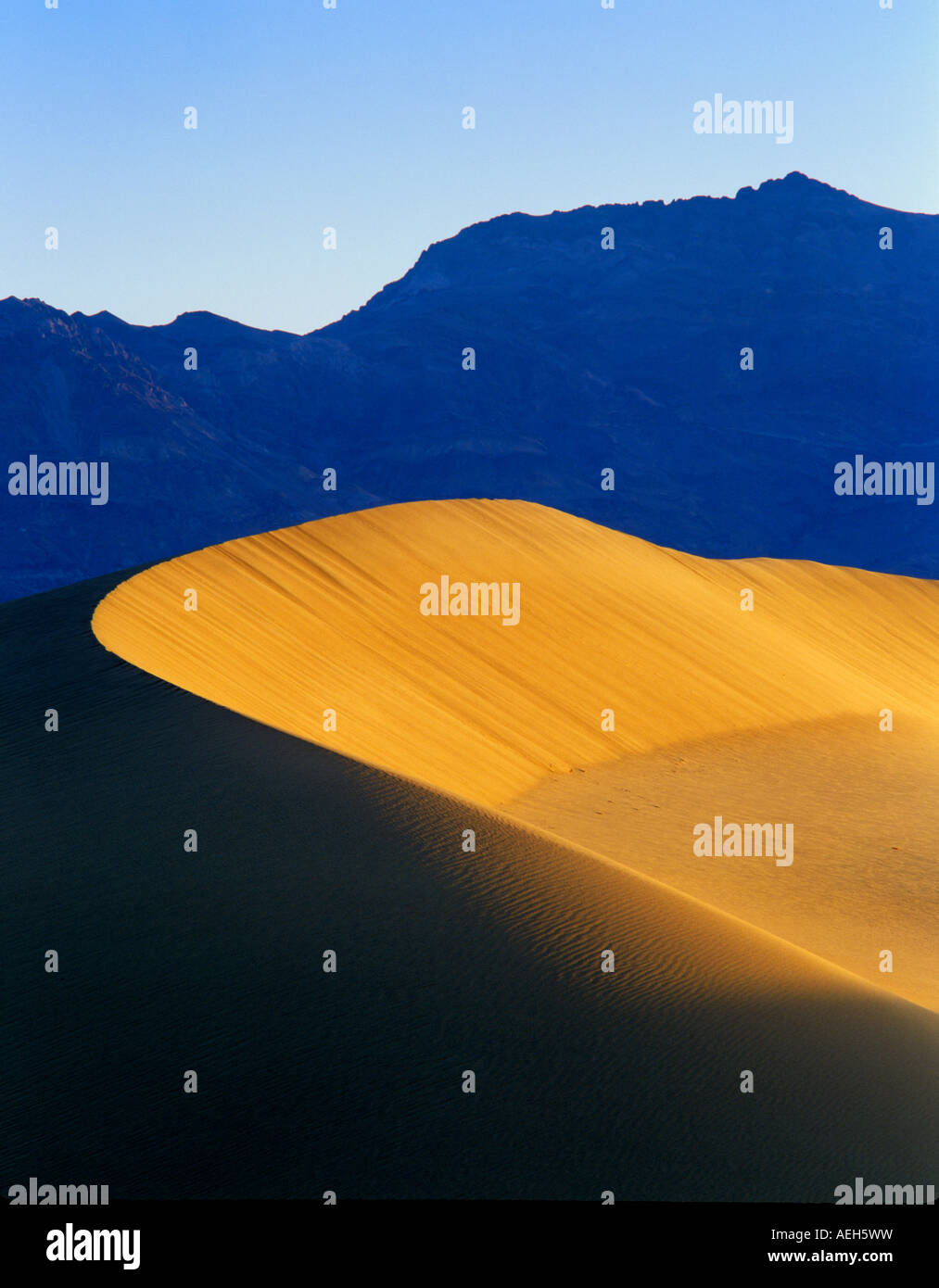 Messer eingefasst Sanddüne mit Funeral Mountains Death Valley Nationalpark, Kalifornien Stockfoto
