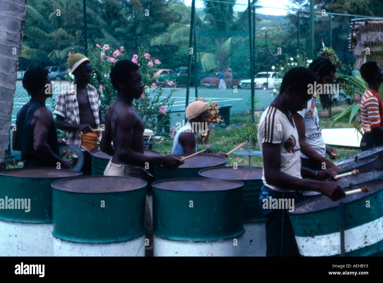 Steel Drums band Montserrat West Indies Stockfoto