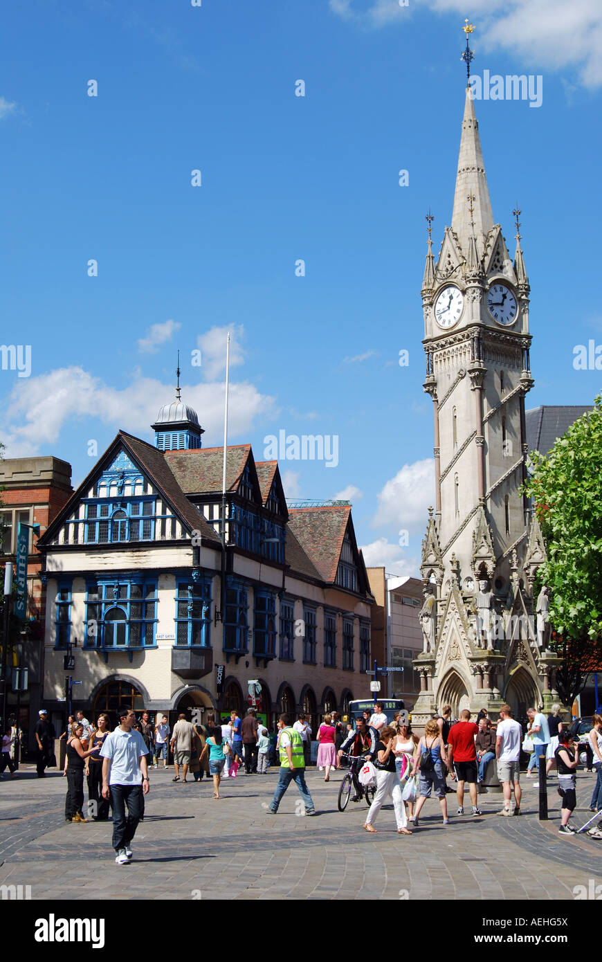 Gallotree Tor (verkehrsberuhigten Einkaufsstraße) und Clock Tower, Leicester, Leicestershire, England, Vereinigtes Königreich Stockfoto