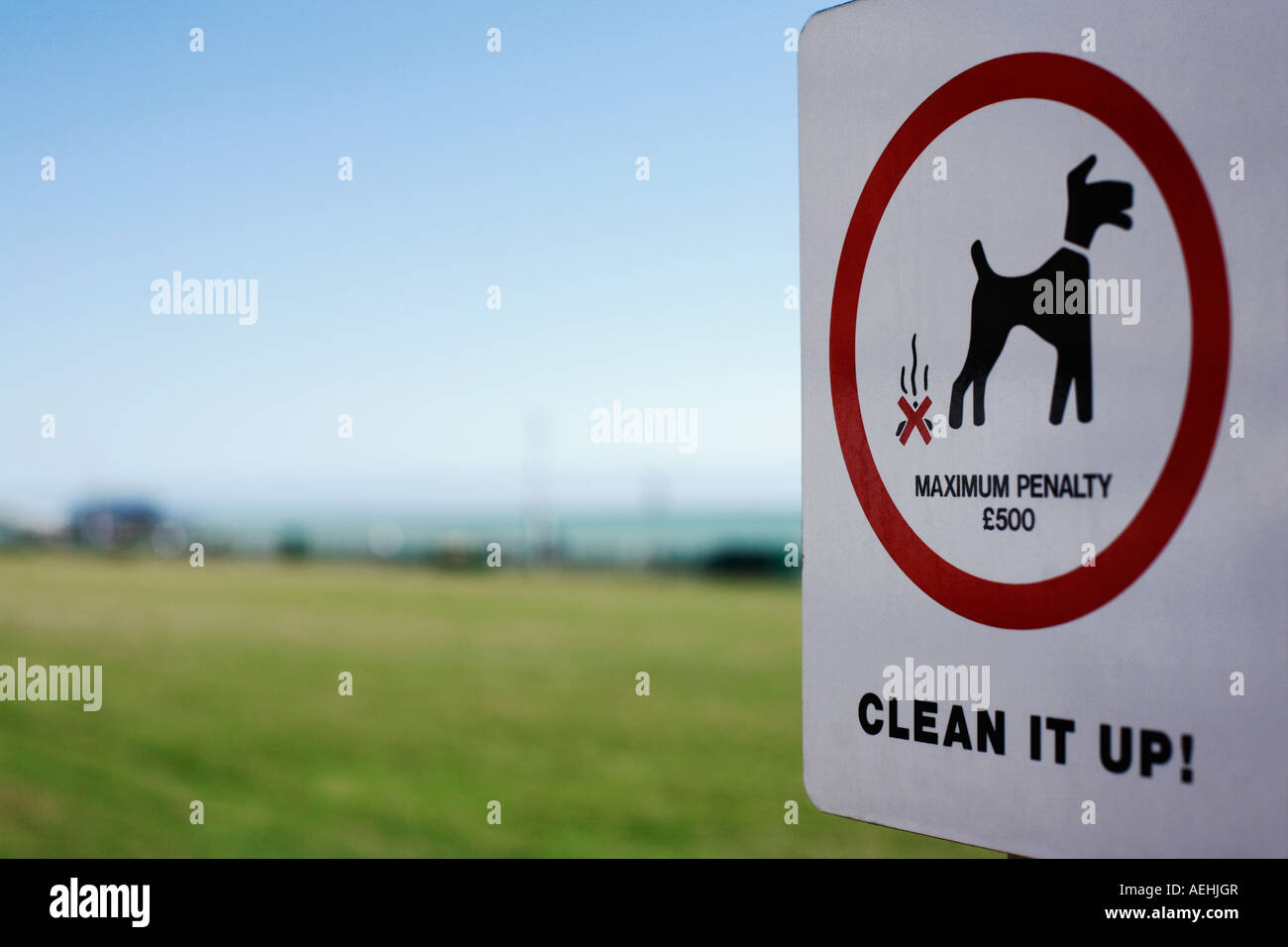 Aufräumen Sie, Hund Wurf Zeichen Stockfoto