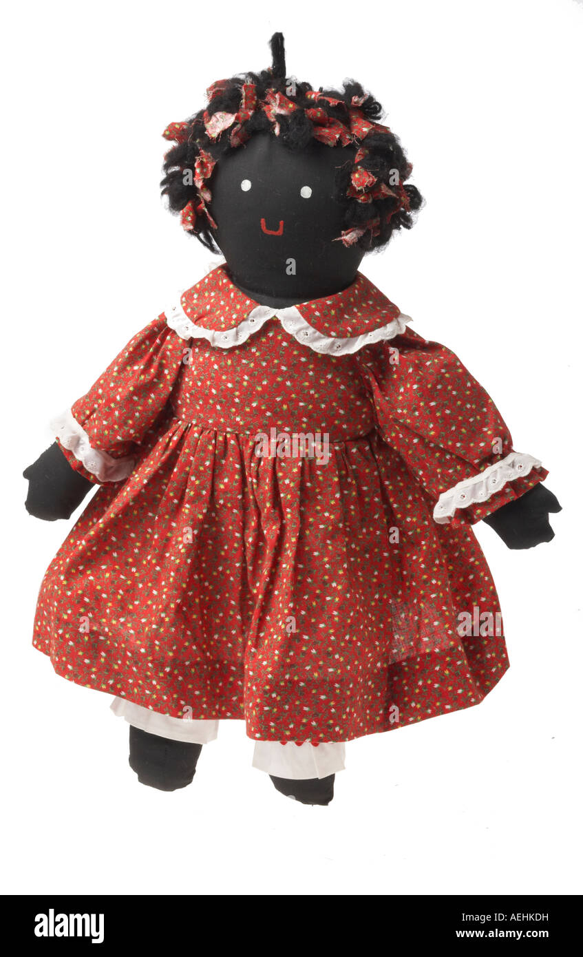 Handgefertigte antike afroamerikanische Puppe Silhouette auf weißem Hintergrund Stockfoto