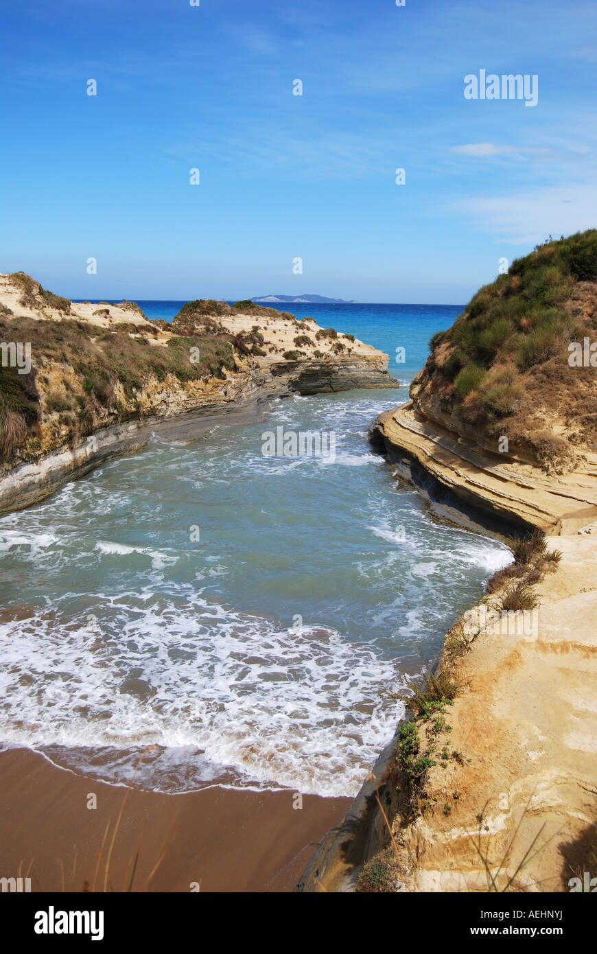 Sidari Klippen und Strand, Canal d ' Amour, Sadari, Corfu, Ionische Inseln, Griechenland Stockfoto