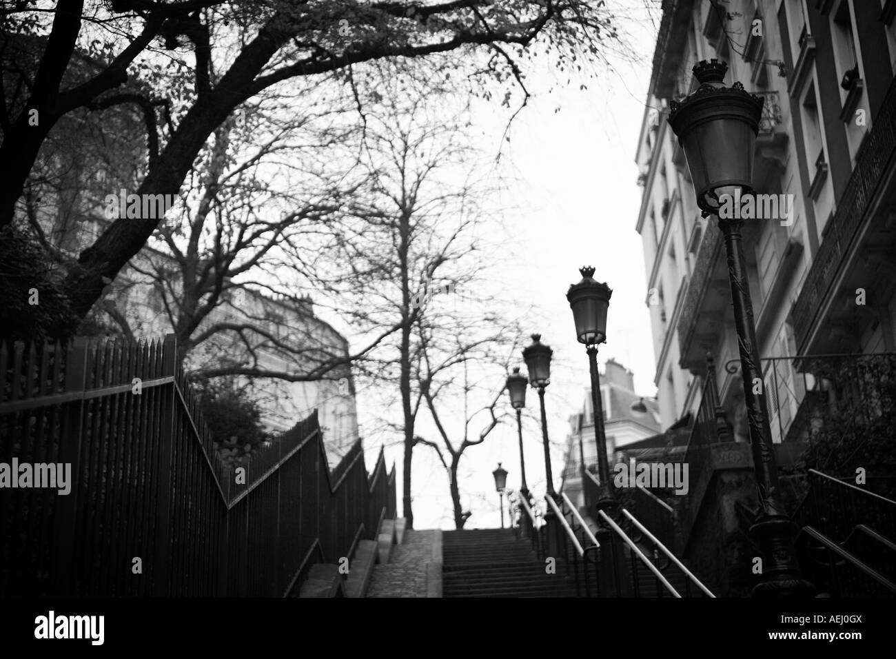 Schritte im schwarzen und weißen Viertel Montmartre 18. Arrondissement Paris, Frankreich-Europa Stockfoto