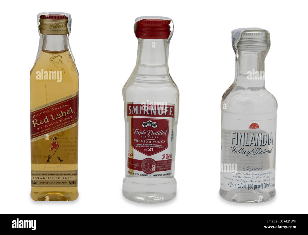 Finlandia Wodka Smirnoff und Red Label whisky Stockfoto