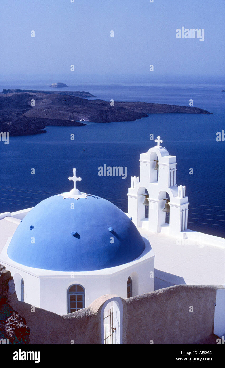 Blick von Thira auf Santorin in den griechischen Kykladen Stockfoto