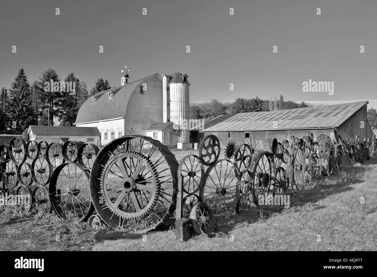 Rad-Zaun und Stall Eastern Washington Stockfoto