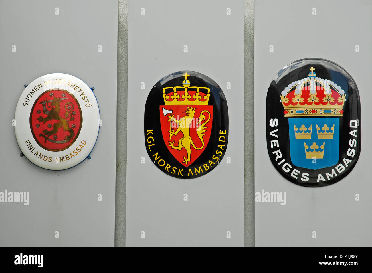 Wappen, skandinavische Botschaft Bratislava, Slowakei Stockfoto