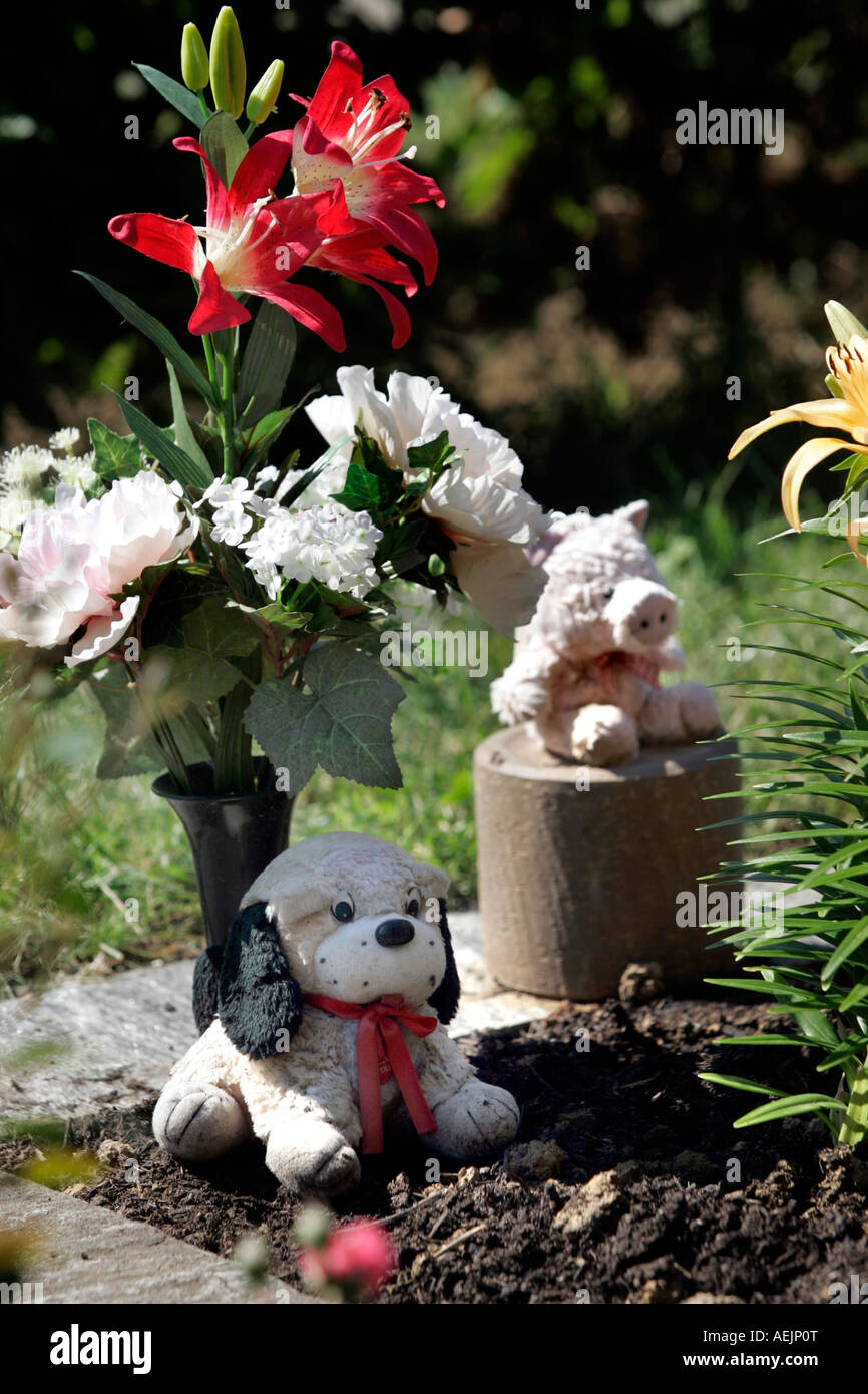 Tierische Grab auf einem Friedhof, Kornwestheim, Baden-Württemberg, Deutschland Stockfoto