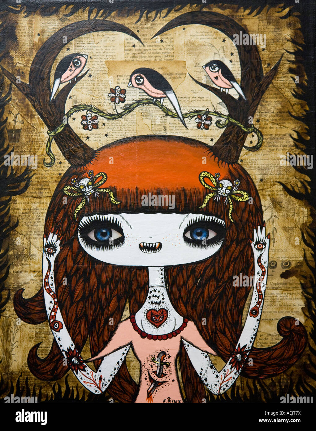 Moderne Kunst von Ciou, Iguapop Galerie im Stadtteil Borne, Barcelona, Katalonien, Spanien Stockfoto