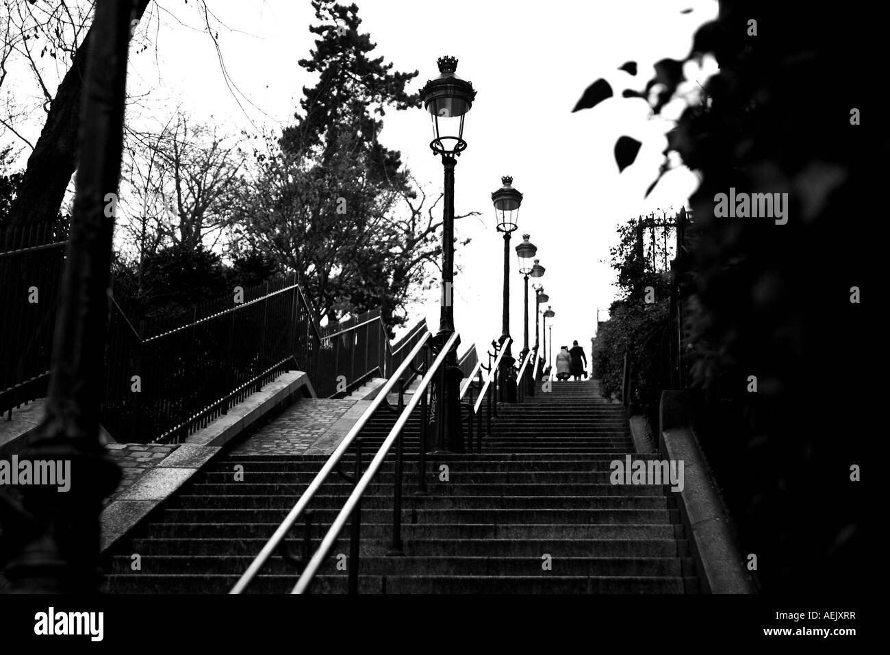 Suchen Sie dann die Treppe in das Viertel Montmartre 18. Arrondissement in Paris, Frankreich-Europa Stockfoto