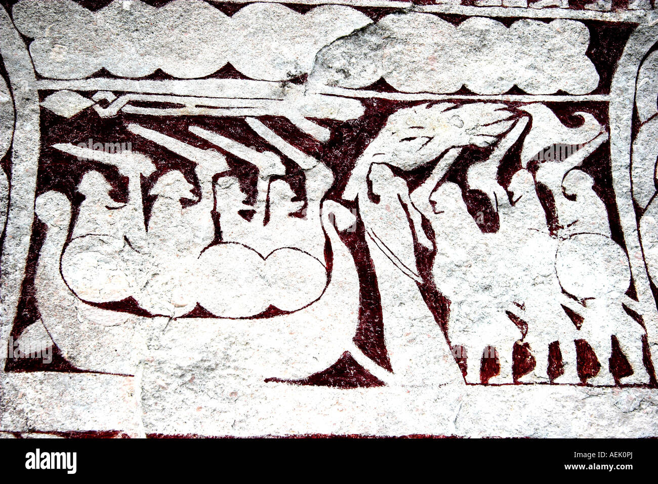 Detail von einem Wikinger-Bild-Stein in Bunge, Gotland, Schweden Stockfoto
