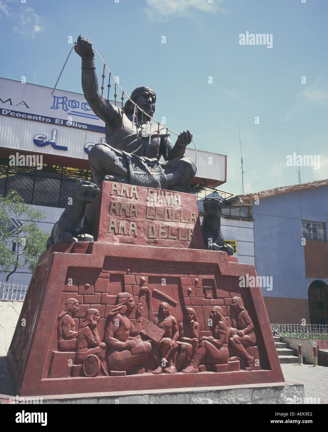 Peru Cusco Inka Statur mit Quipu 2004 Stockfoto