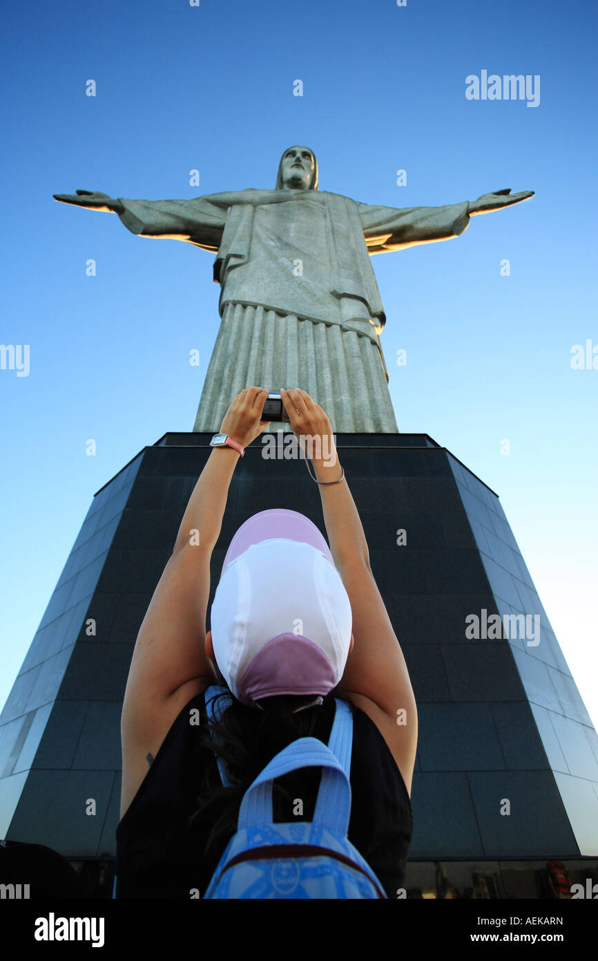 Tourist, ein Bild von den Corcovado Christus Erlöser in Rio De Janeiro Brasilien Stockfoto