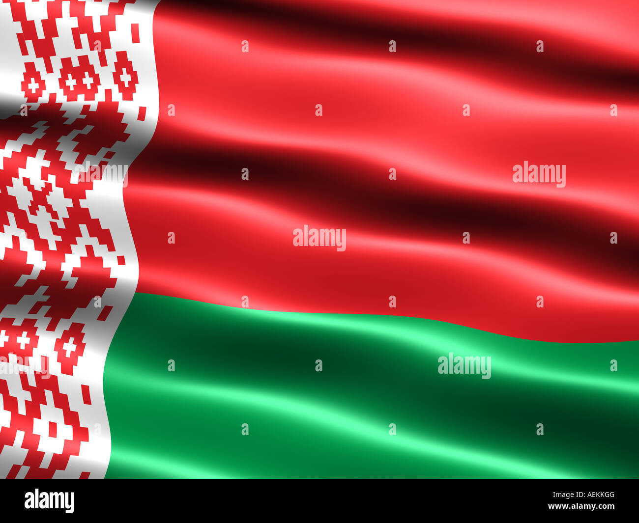 Computergenerierte Darstellung der Flagge der Republik Belarus mit seidig aussehen und Wellen Stockfoto