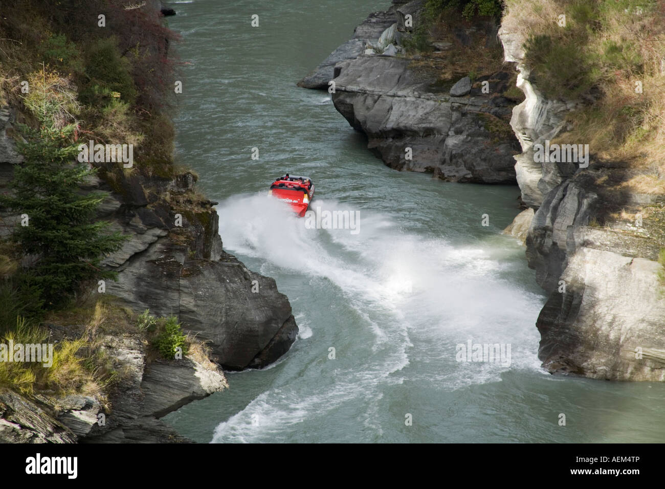 ARTHURS Punkt südlichen Seen SOUTH ISLAND Neuseeland kann der Shotover Jet Boat drehen und wenden Stockfoto