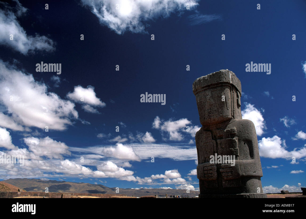 Anthropomorphe Megalith an Tiahuanaco Tiwanaku archäologische Seite Bolivien Wiege der Zivilisation andinen Südamerika Stockfoto