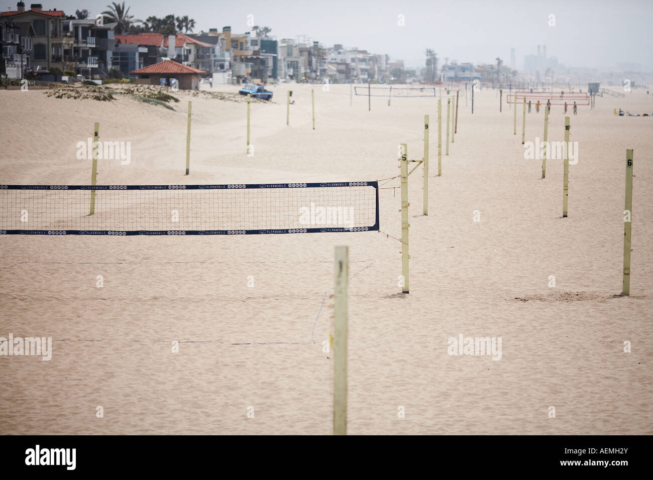 Volleyball Netz Row in Manhattan Beach, Los Angeles County, Kalifornien, USA Stockfoto