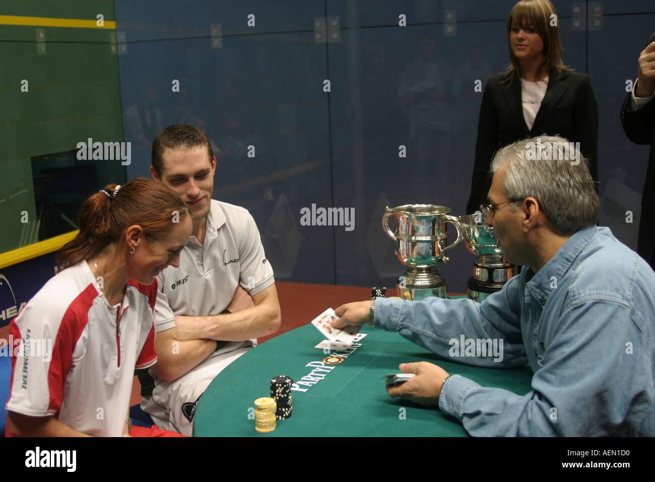 Palmer und Rachel Grinham feiern ihre Siege bei den British Open mit einem Poker-Spiel Stockfoto