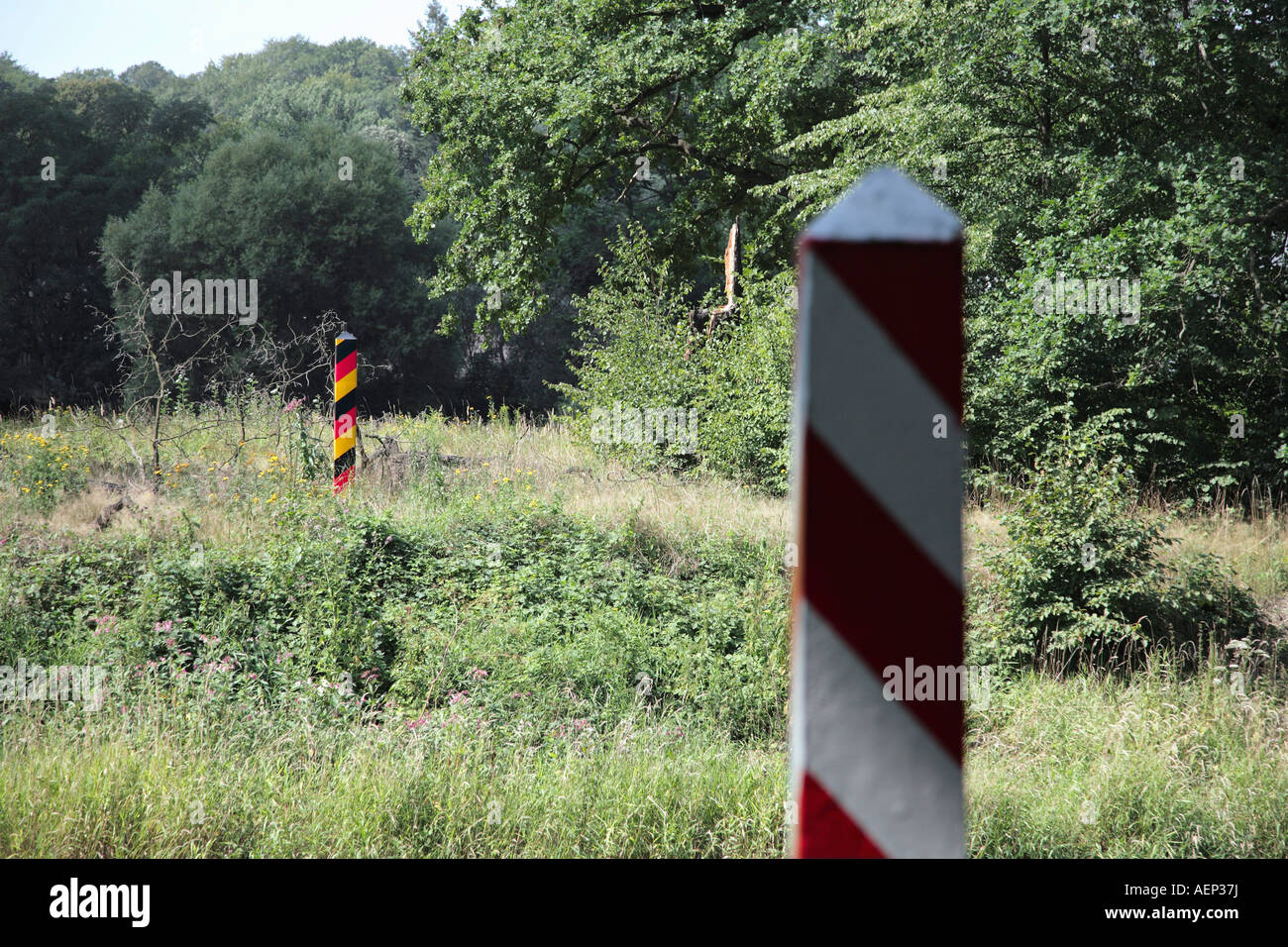 Grenzposten, Grenze zwischen Deutschland und Polen bei Bad Muskau Leknica Stockfoto