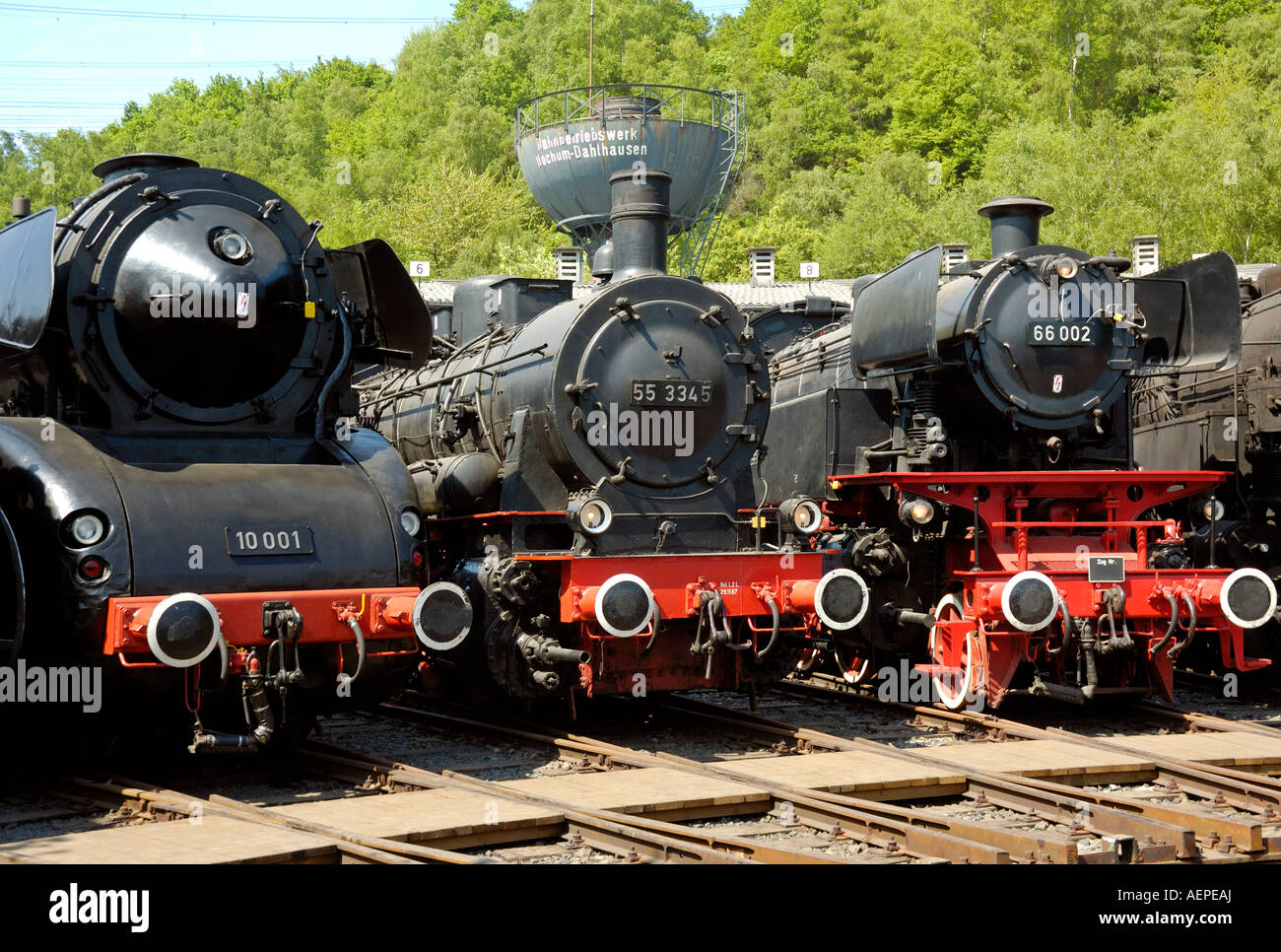 Dampflokomotiven auf das Eisenbahnmuseum in Bochum, Deutschland. Stockfoto